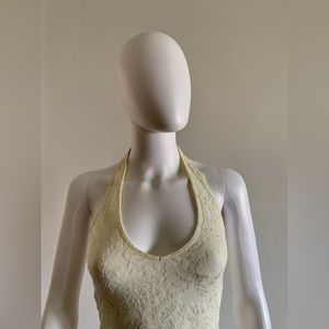 Guess White Lace Halter Bodysuit in Off-White